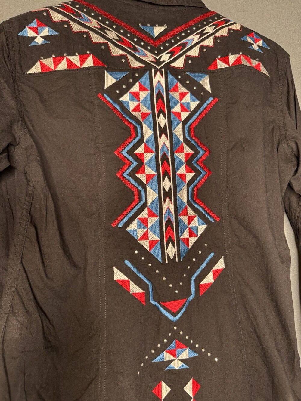 Panhandle Womens M Black Western Snap Shirt Cotton Embroidered Studded NWT